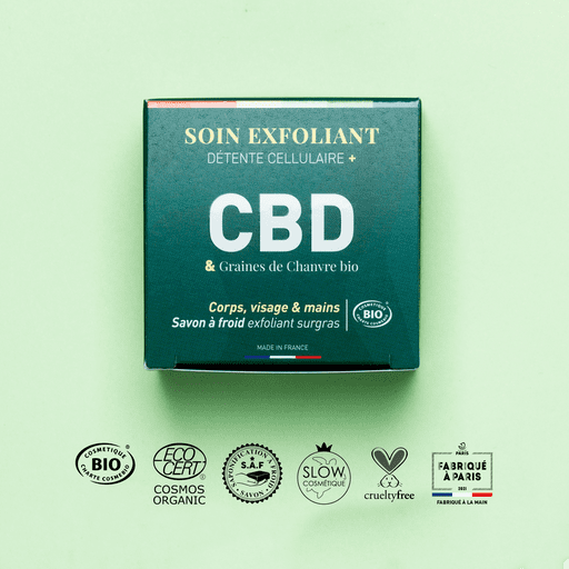 Soin Exfoliant Détente Cellulaire + CBD | Savon à froid surgras | COSMOS ORGANIC | 90g