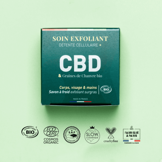 Soin Exfoliant Détente Cellulaire + CBD | Savon à froid surgras | COSMOS ORGANIC | 90g