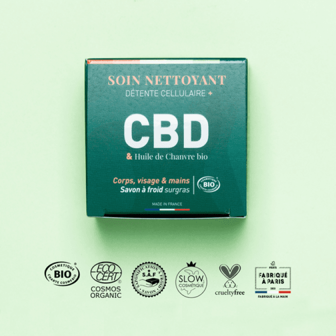 Soin Nettoyant Détente Cellulaire + CBD | Savon à froid surgras | COSMOS ORGANIC | 90g